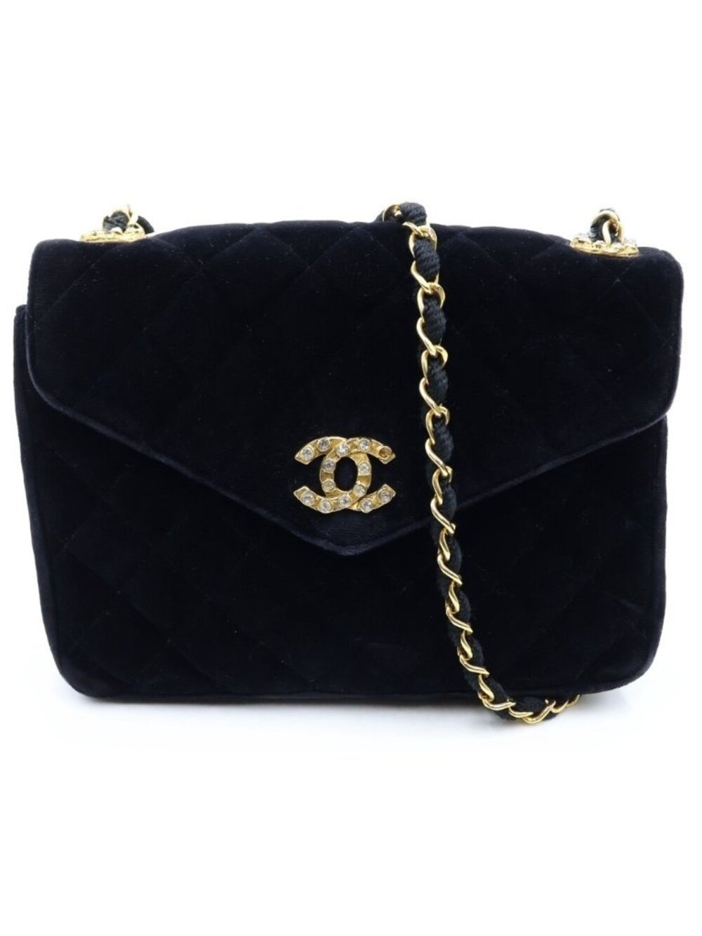 Chanel Quilted 20 S Flap S Chain Shoulder Bag Black Velour Gold